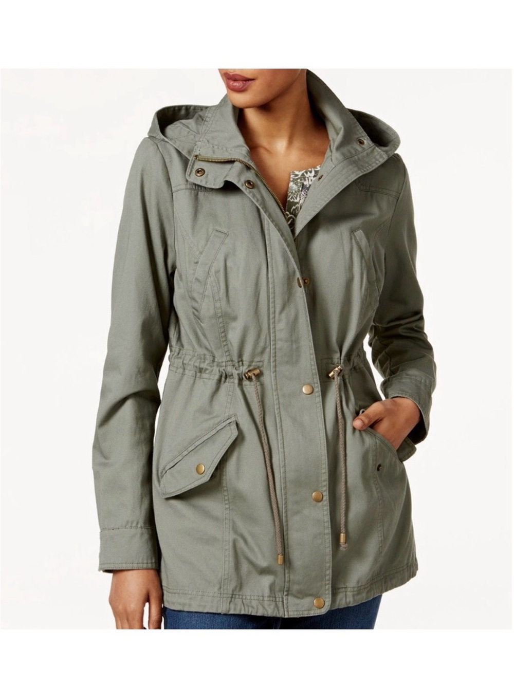 Style & Co Sage Green Cotton Hooded Utility Jacket XS